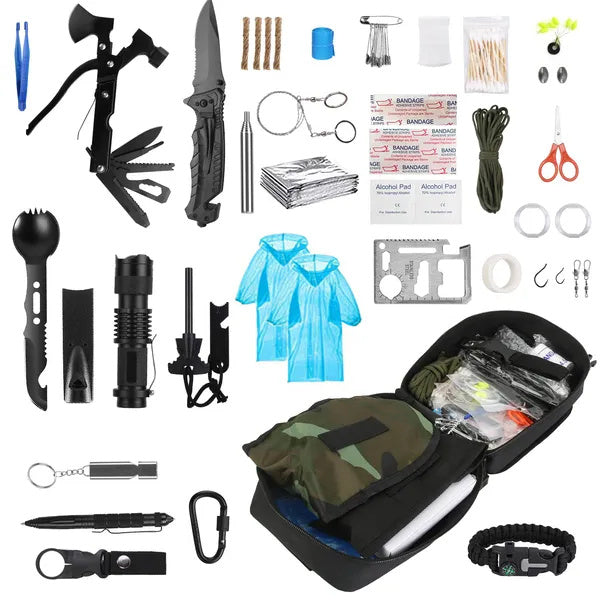 121Pcs Survival Kits Professional Emergency Survival Gear Tactical First Aid Kit Supplies For Outdoor Adventure Camping Hiking Hunting - Raven Supply Company