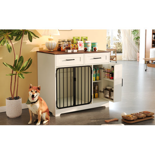 GO 37.4 Dog Crate Furniture, Indoor Dog Kennel With 2 Drawers And Storage Cabinet, Modern Furniture Dog Crate Side End Table For Small Medium Dogs, White - Raven Supply Company