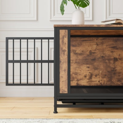 Dog Crate Furniture, Wooden Dog Crate Table, 27.48 Dog Kennel With 2 Sliding Doors And Thick Iron Door Frame, Decorative Pet Crate House For Small Dog Indoor Use Rustic Brown - Raven Supply Company
