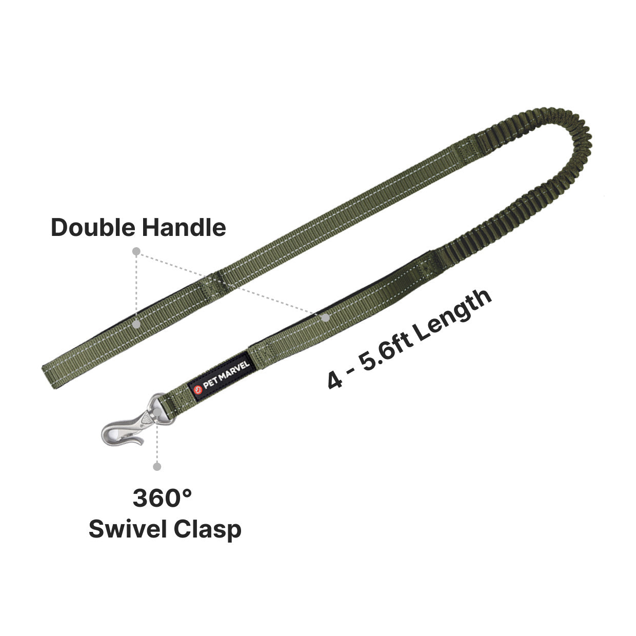 PETMARVEL 4-6 FT Shock Absorbing Tactical Dog Leash Dual Handle For Training - Raven Supply Company