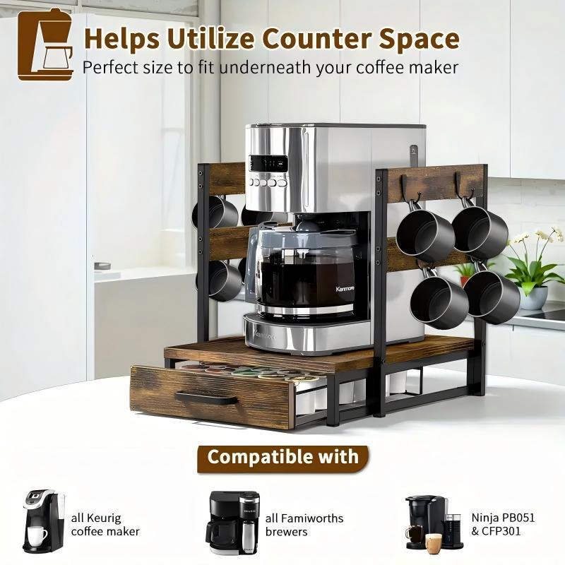 Coffee Maker Storage Rack Coffee Bean Accessories Organizer Sturdy K-Cup Storage Drawer With Cup Holder Coffee Maker Stand Kitchen And Office Countertop Storage Rack - Raven Supply Company
