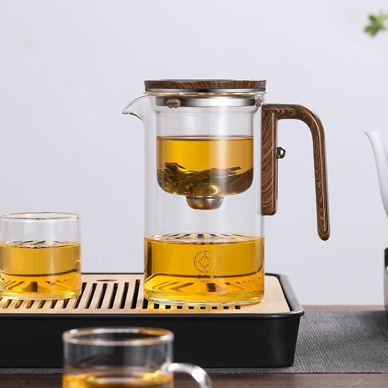 One Click Magnetic Teapot Separation Filtration Glass Tea Pot Wood Handle Tea Water Separation Inner Container Teapot - Raven Supply Company