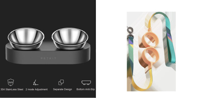 Adjustable Stainless Steel Pet Dog Cat Double Bowls Anti-Slip - Raven Supply Company