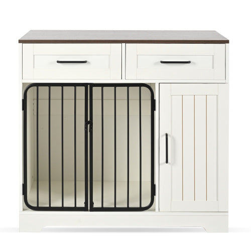 GO 37.4 Dog Crate Furniture, Indoor Dog Kennel With 2 Drawers And Storage Cabinet, Modern Furniture Dog Crate Side End Table For Small Medium Dogs, White - Raven Supply Company