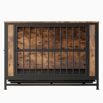 Dog Crate Furniture, Wooden Dog Crate Table, 38.9 Dog Kennel With 2 Sliding Doors And Thick Iron Door Frame, Decorative Pet Crate House For Large Medium Small Dog Indoor Use Rustic Brown - Raven Supply Company