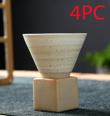 Stoneware Espresso Cup with Base - Vintage Ceramic Creative Design - Raven Supply Company