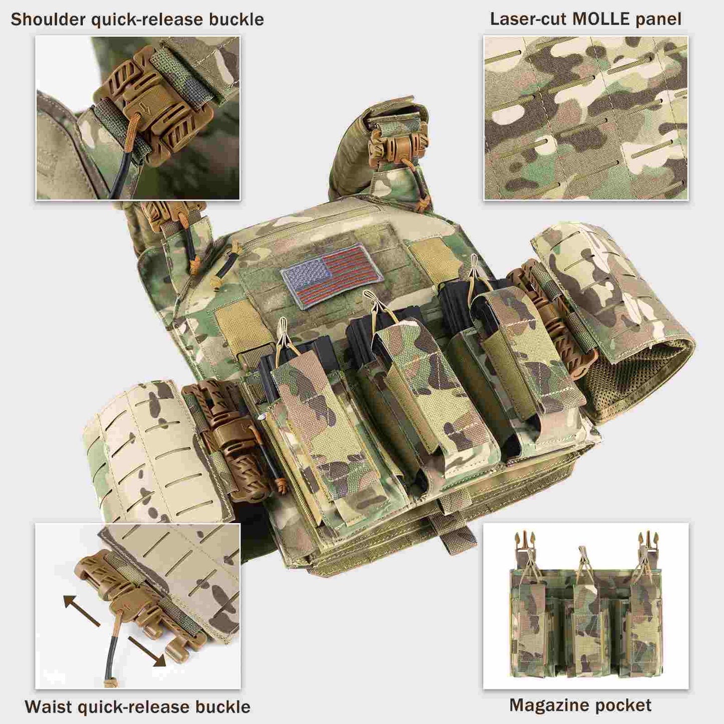 Votagoo Tactical Vest 601 Laser Cut Molle Adjustable Plate Carrier Military Gear - Raven Supply Company