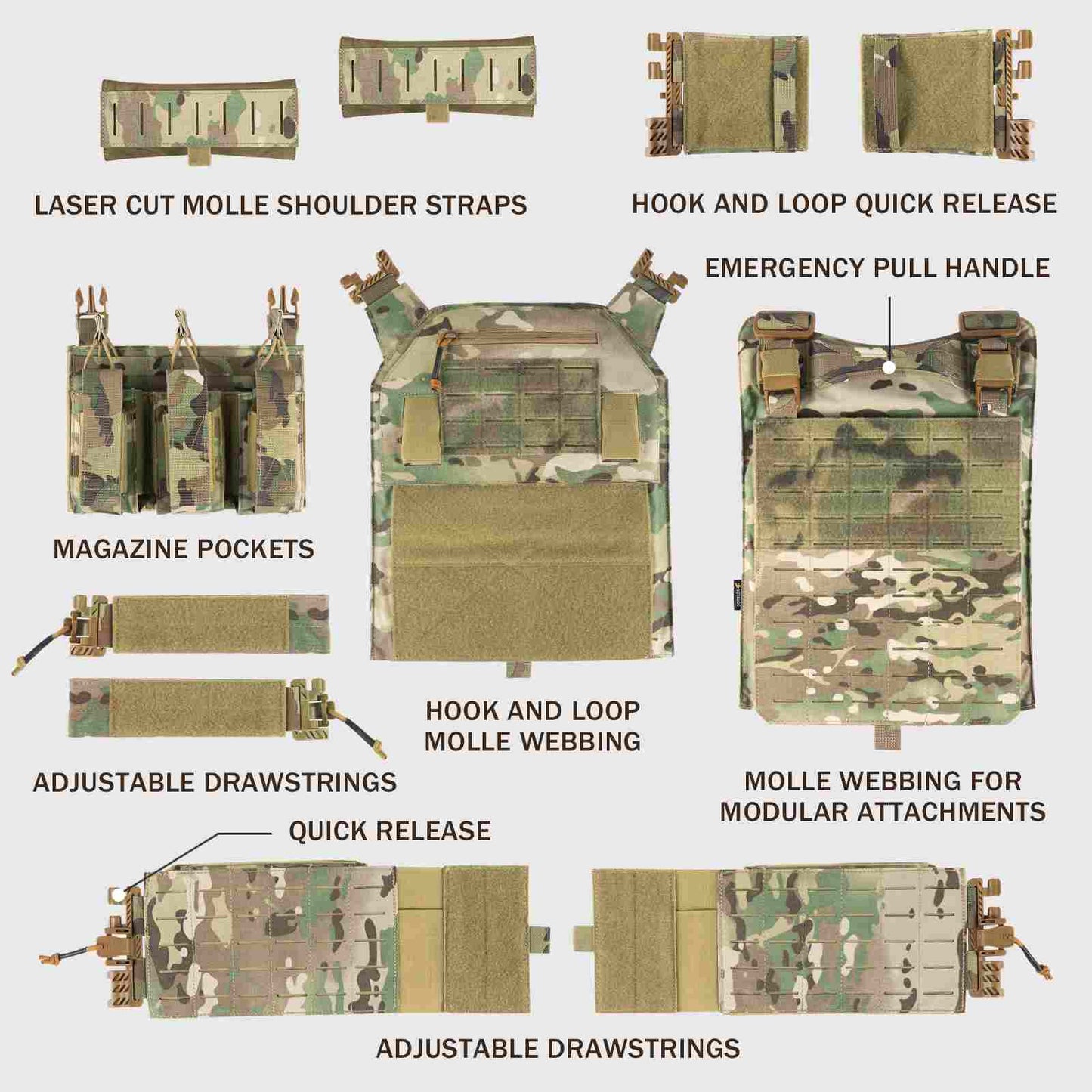 Votagoo Tactical Vest 601 Laser Cut Molle Adjustable Plate Carrier Military Gear - Raven Supply Company