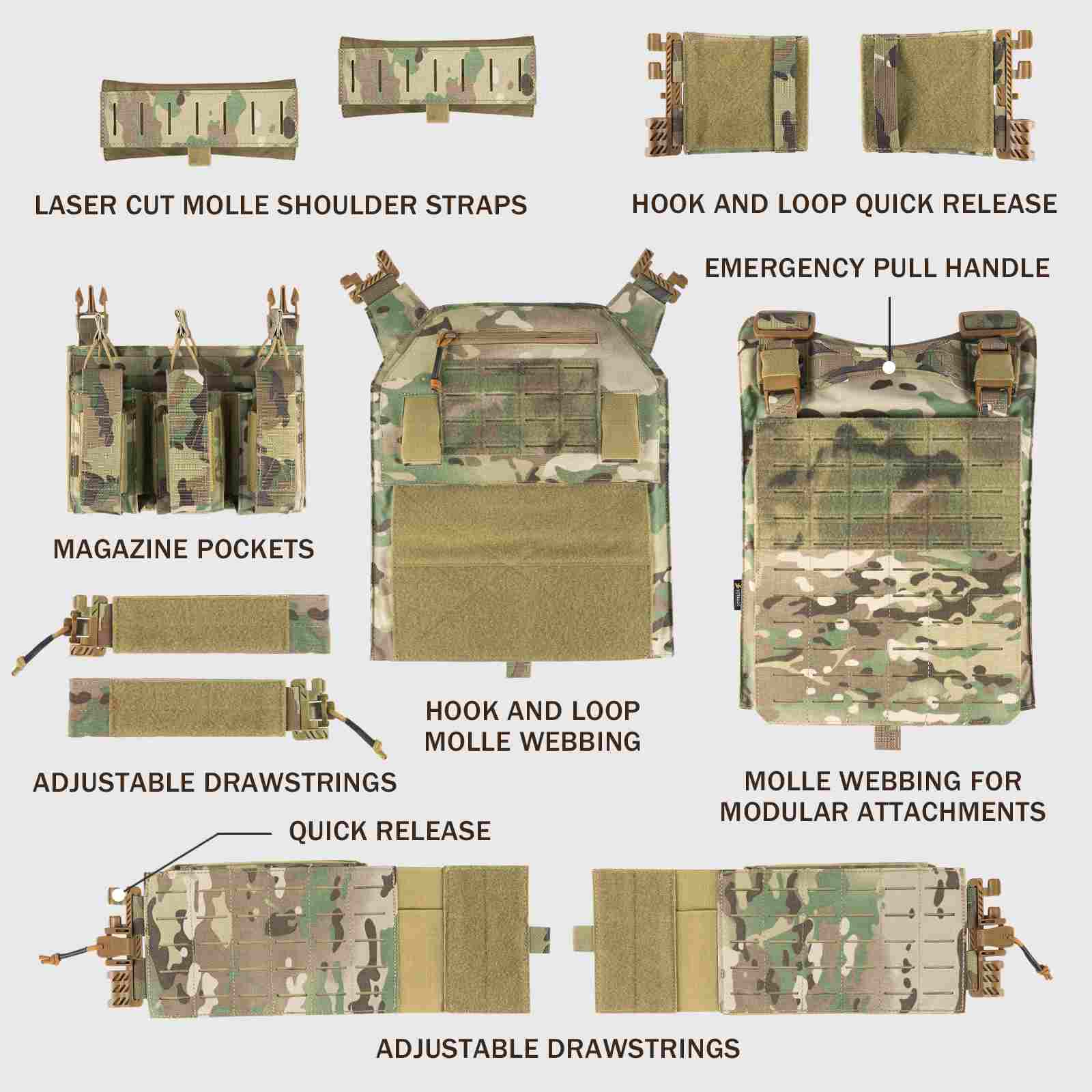 Votagoo Tactical Vest 601 Laser Cut Molle Adjustable Plate Carrier Military Gear - Raven Supply Company