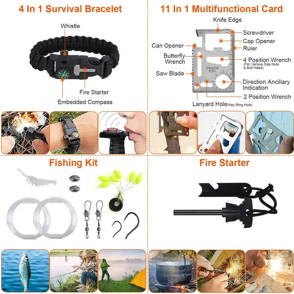 121Pcs Survival Kits Professional Emergency Survival Gear Tactical First Aid Kit Supplies For Outdoor Adventure Camping Hiking Hunting - Raven Supply Company