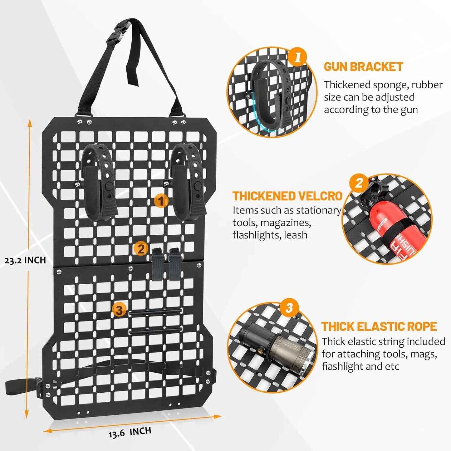 Universal Seat Back Molle Panel Organizer With Gun Holder