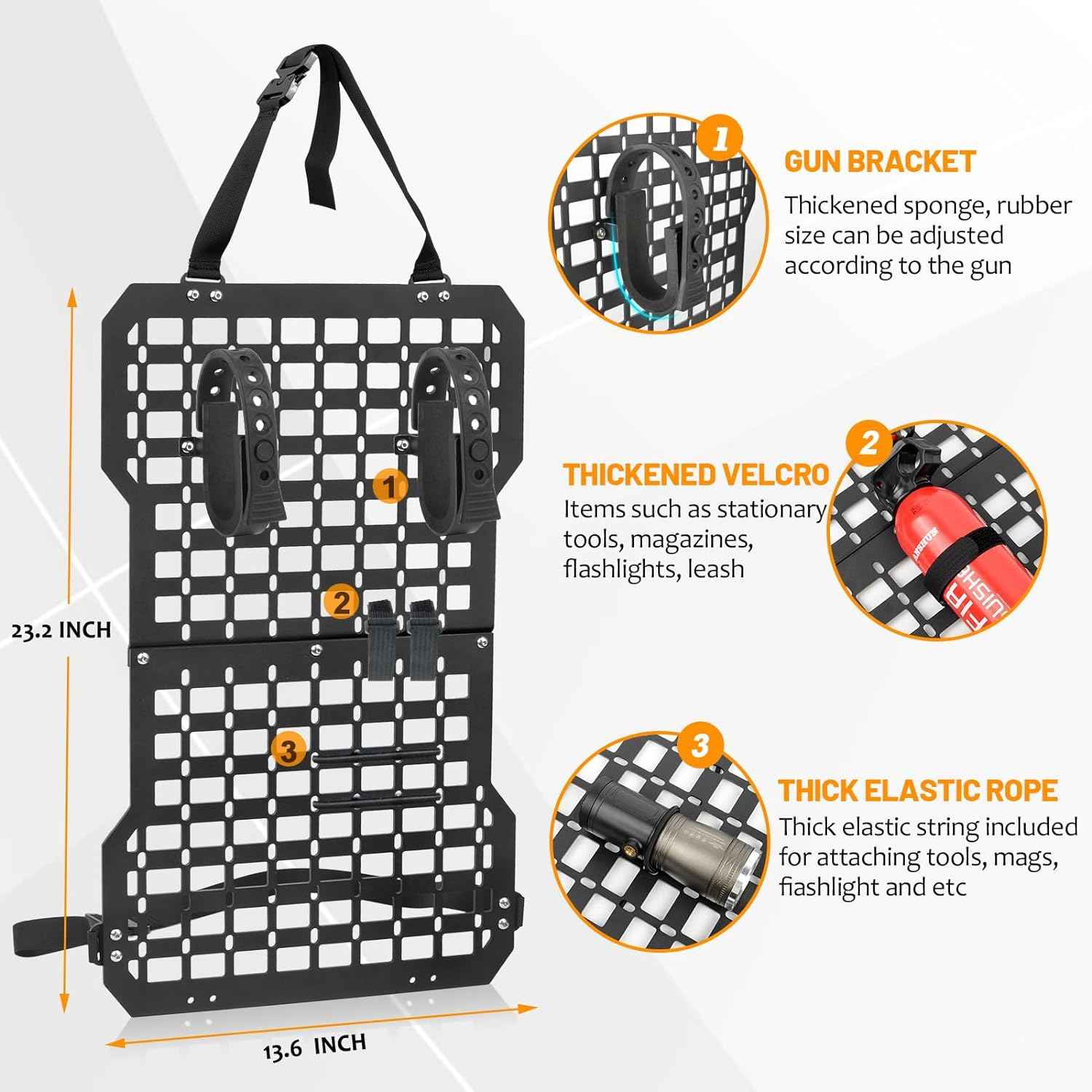 Universal Seat Back Molle Panel Organizer With Gun Holder