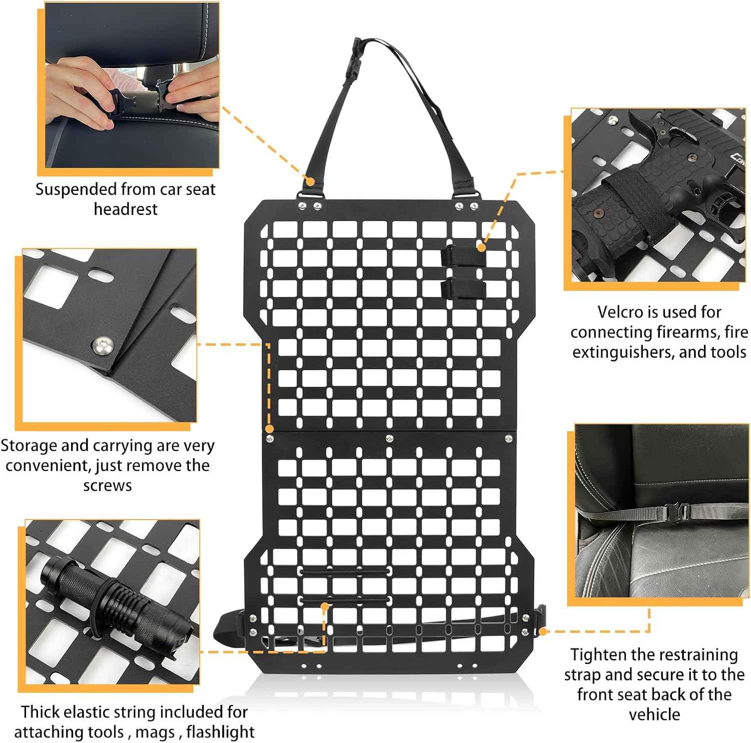 Universal Seat Back Molle Panel Organizer With Gun Holder