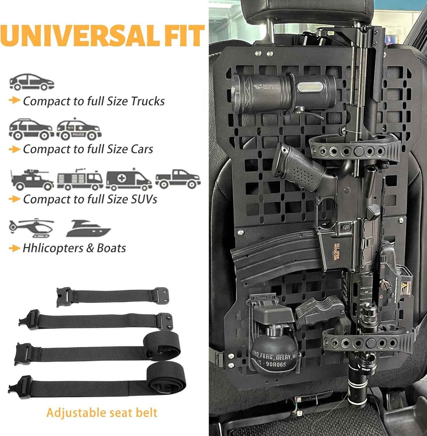 Universal Seat Back Molle Panel Organizer With Gun Holder