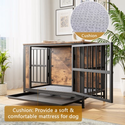 Dog Crate Furniture  Wooden Dog Crate Table 32.8 Dog Kennel With 2 Sliding Doors And Thick Iron Door Frame  Decorative Pet Crate House For Medium Small Dog Indoor Use Rustic Brown - Raven Supply Company