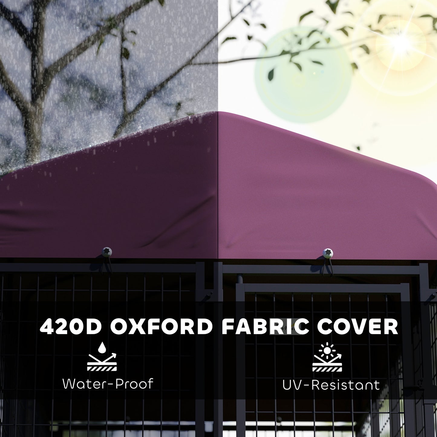 Welded Wire Outdoor Dog Kennel With 360 Rotating & 4 Levels Adjustable Bowls, Waterproof Cover, 7.9 X 4 X 6 - Raven Supply Company