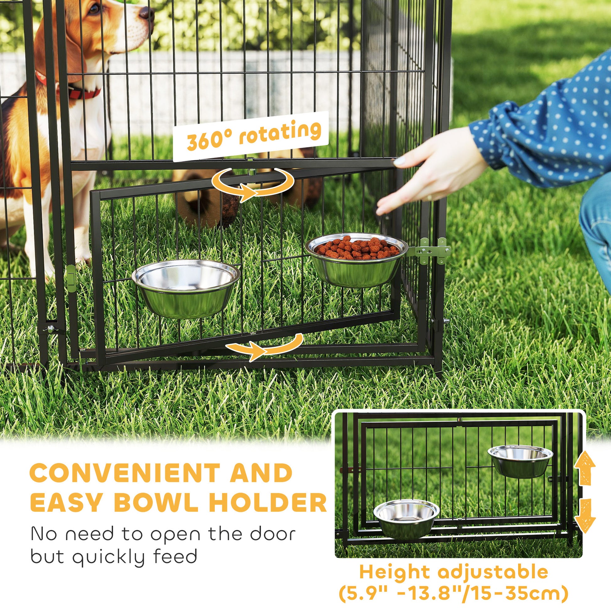 Large Outdoor Dog Kennel With 2 Rooms, Rotating & Adjustable Height Bowls, Waterproof & UV-Resistant Canopy - Raven Supply Company