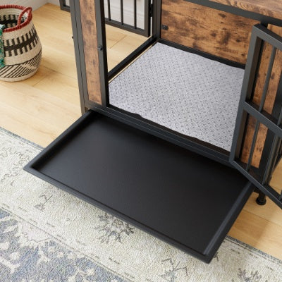 Dog Crate Furniture, Wooden Dog Crate Table, 27.48  Dog Kennel With 2 Sliding Doors And Thick Iron Door Frame, Decorative Pet Crate House For Small Dog Indoor Use Rustic Brown - Raven Supply Company