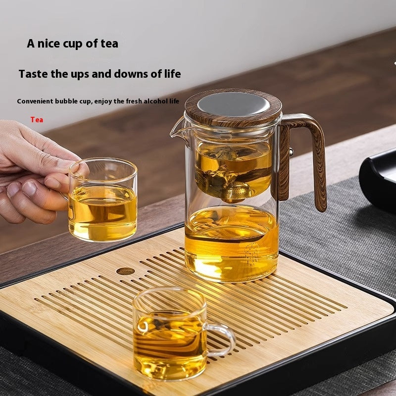 One Click Magnetic Teapot Separation Filtration Glass Tea Pot Wood Handle Tea Water Separation Inner Container Teapot - Raven Supply Company