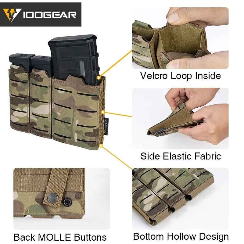 IDOGEAR Tactical Triple Mag Pouch MOLLE, Fits 5.56 & 9mm Magazines, Multi-Color