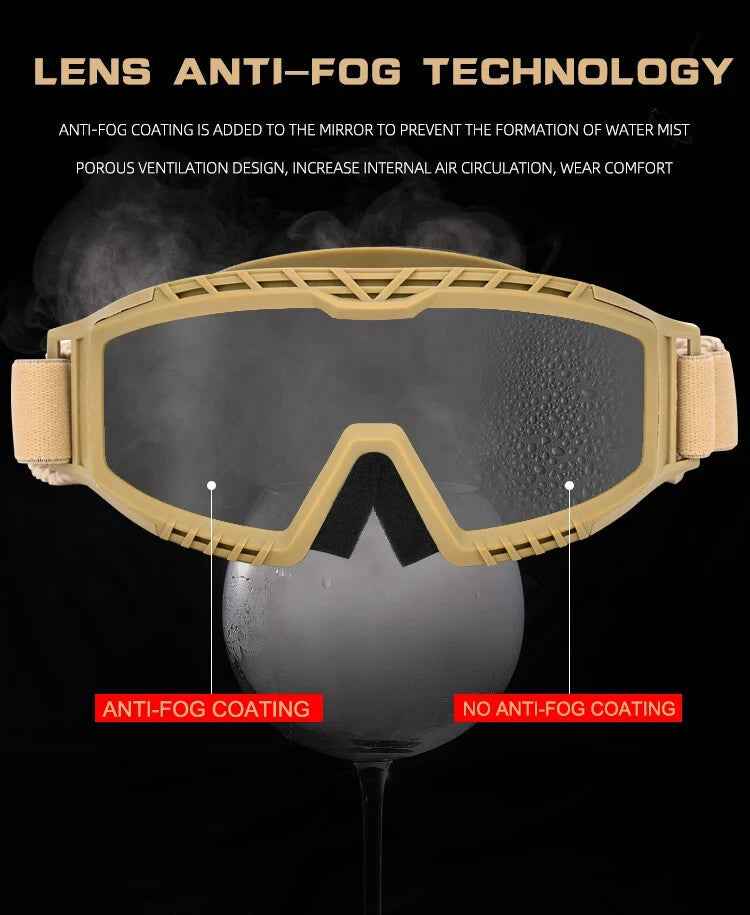 3.2MM Tactical Goggles Anti-Fog Ballistic Glasses 3 Lens Kit – Black Tan OD