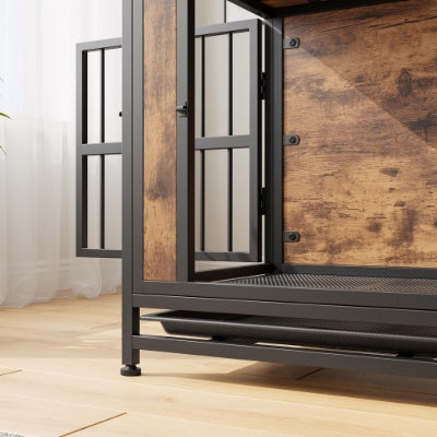 Dog Crate Furniture  Wooden Dog Crate Table 32.8 Dog Kennel With 2 Sliding Doors And Thick Iron Door Frame  Decorative Pet Crate House For Medium Small Dog Indoor Use Rustic Brown - Raven Supply Company