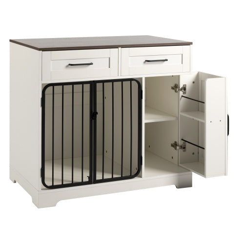 GO 37.4 Dog Crate Furniture, Indoor Dog Kennel With 2 Drawers And Storage Cabinet, Modern Furniture Dog Crate Side End Table For Small Medium Dogs, White - Raven Supply Company