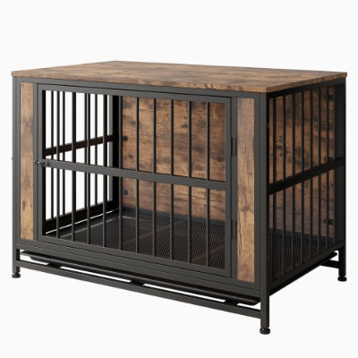 Dog Crate Furniture, Wooden Dog Crate Table, 38.9 Dog Kennel With 2 Sliding Doors And Thick Iron Door Frame, Decorative Pet Crate House For Large Medium Small Dog Indoor Use  Rustic Brown - Raven Supply Company