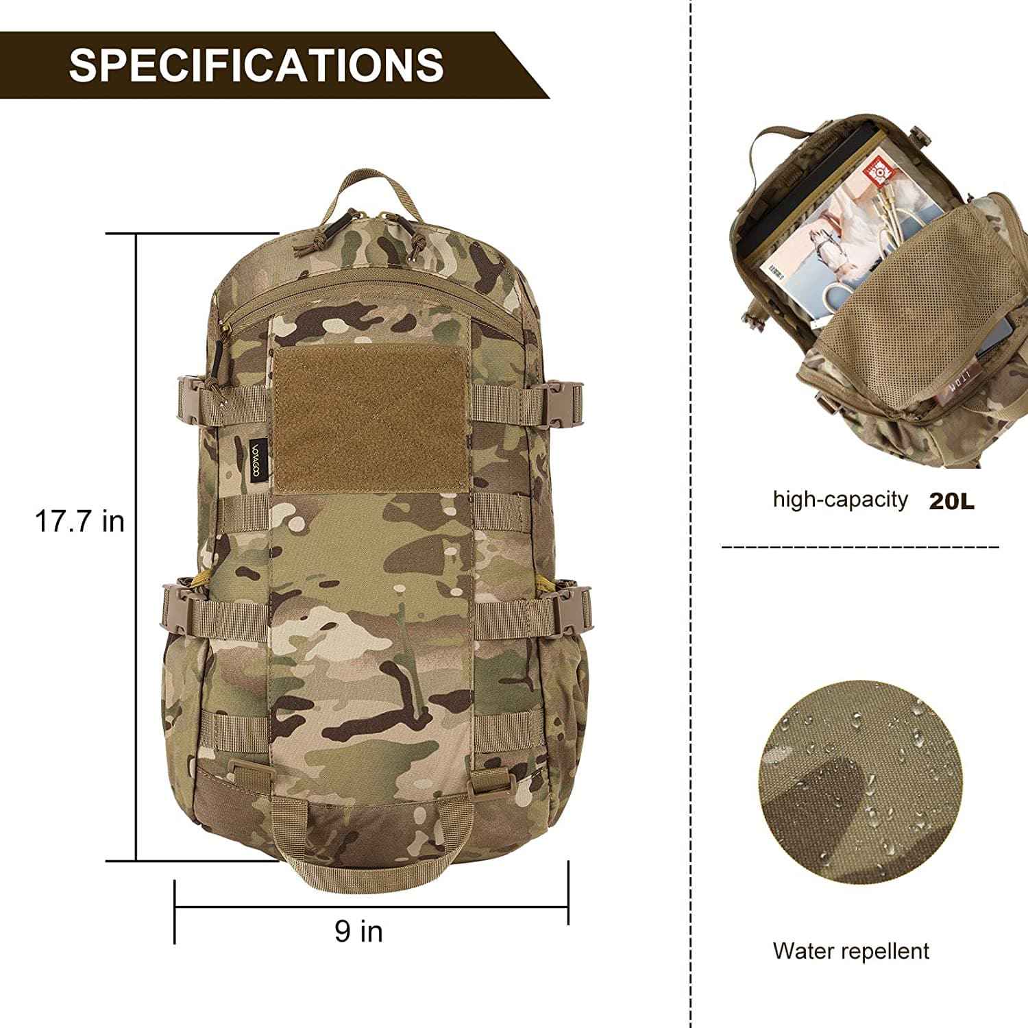 Tactical Molle Rucksack Assault Pack for Outdoor Hiking and Military Use - Raven Supply Company