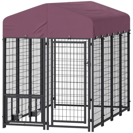 Welded Wire Outdoor Dog Kennel With 360 Rotating & 4 Levels Adjustable Bowls, Waterproof Cover, 7.9 X 4 X 6 - Raven Supply Company