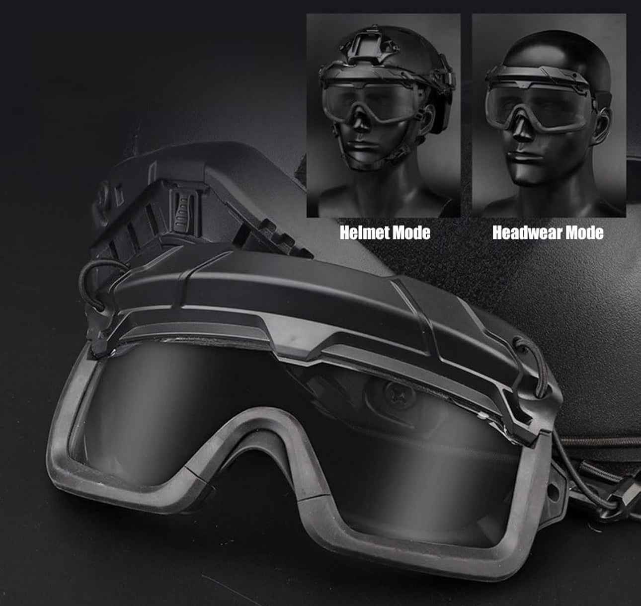 Tactical Helmet Goggles with Arc Rail Attachments