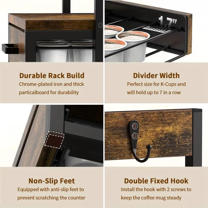 Coffee Maker Storage Rack Coffee Bean Accessories Organizer Sturdy K-Cup Storage Drawer With Cup Holder Coffee Maker Stand Kitchen And Office Countertop Storage Rack - Raven Supply Company