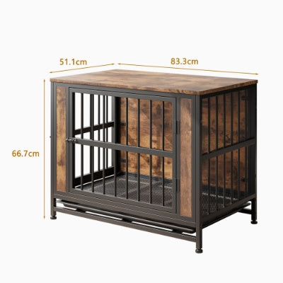 Dog Crate Furniture  Wooden Dog Crate Table 32.8 Dog Kennel With 2 Sliding Doors And Thick Iron Door Frame  Decorative Pet Crate House For Medium Small Dog Indoor Use Rustic Brown - Raven Supply Company