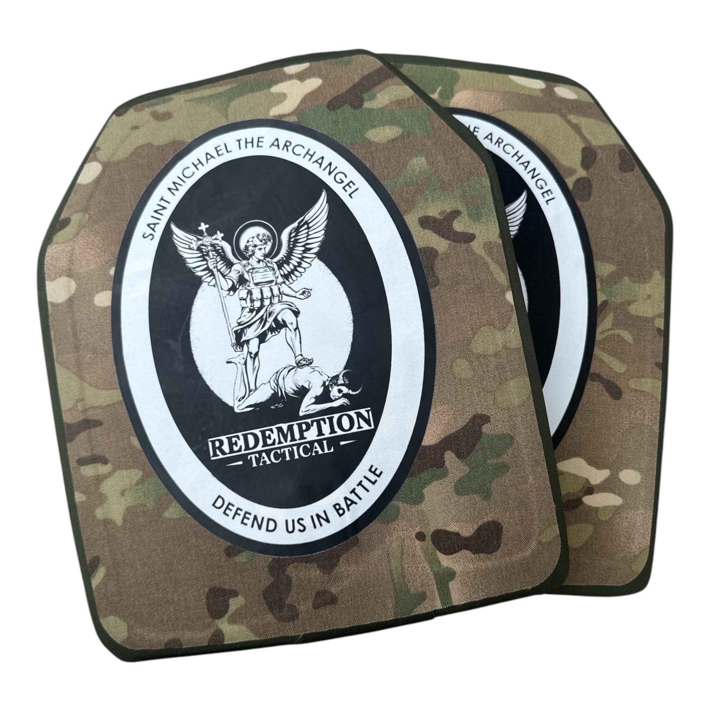 St Michael Archangel Plates Pair of 10x12 Level IV Ceramic PE Plates Ballistic FRONT AND BACK (SIZE SMALL to LARGE) Curved with Shooters Cut