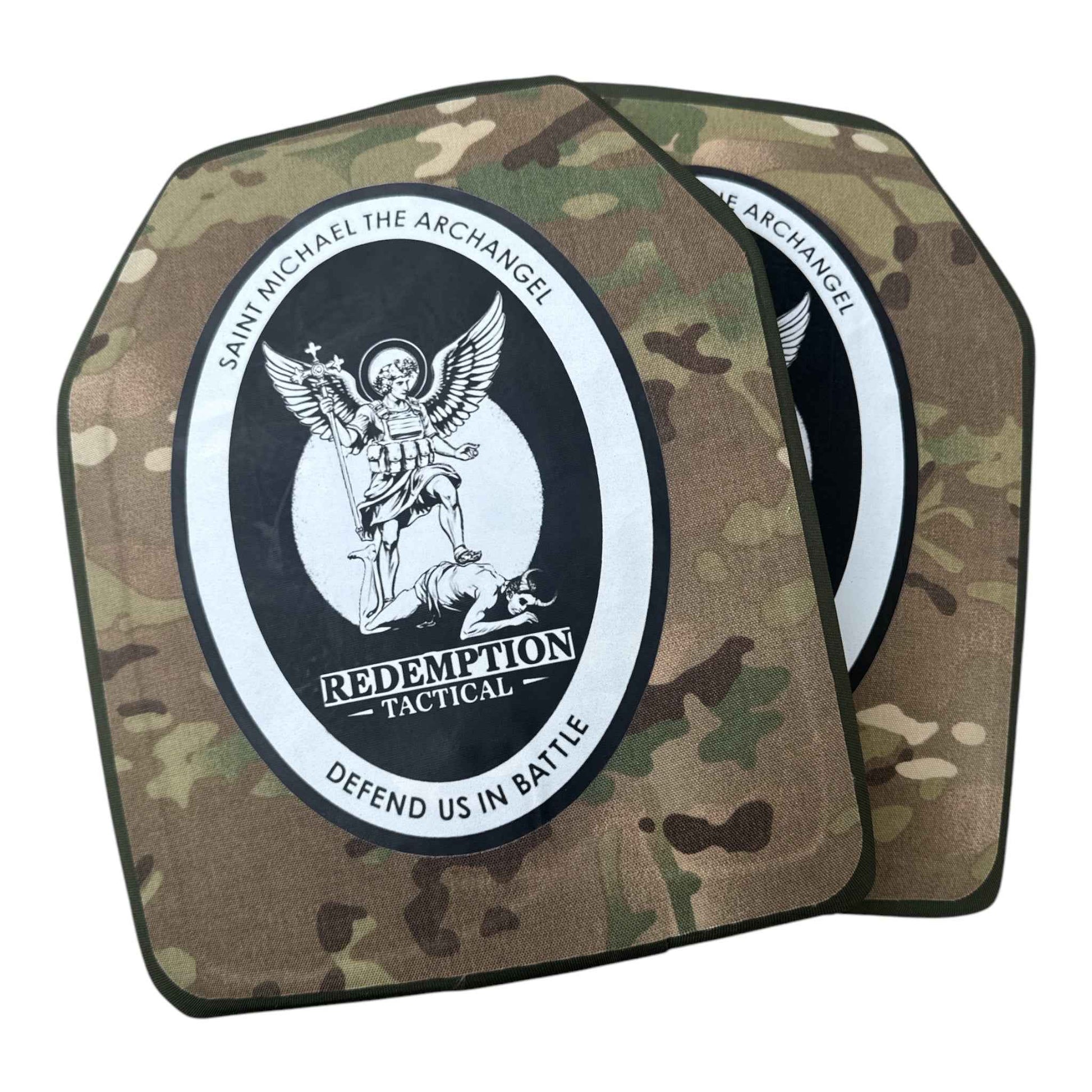 St Michael Archangel Plates Pair of 10x12 Level IV Ceramic PE Plates Ballistic FRONT AND BACK (SIZE SMALL to LARGE) Curved with Shooters Cut