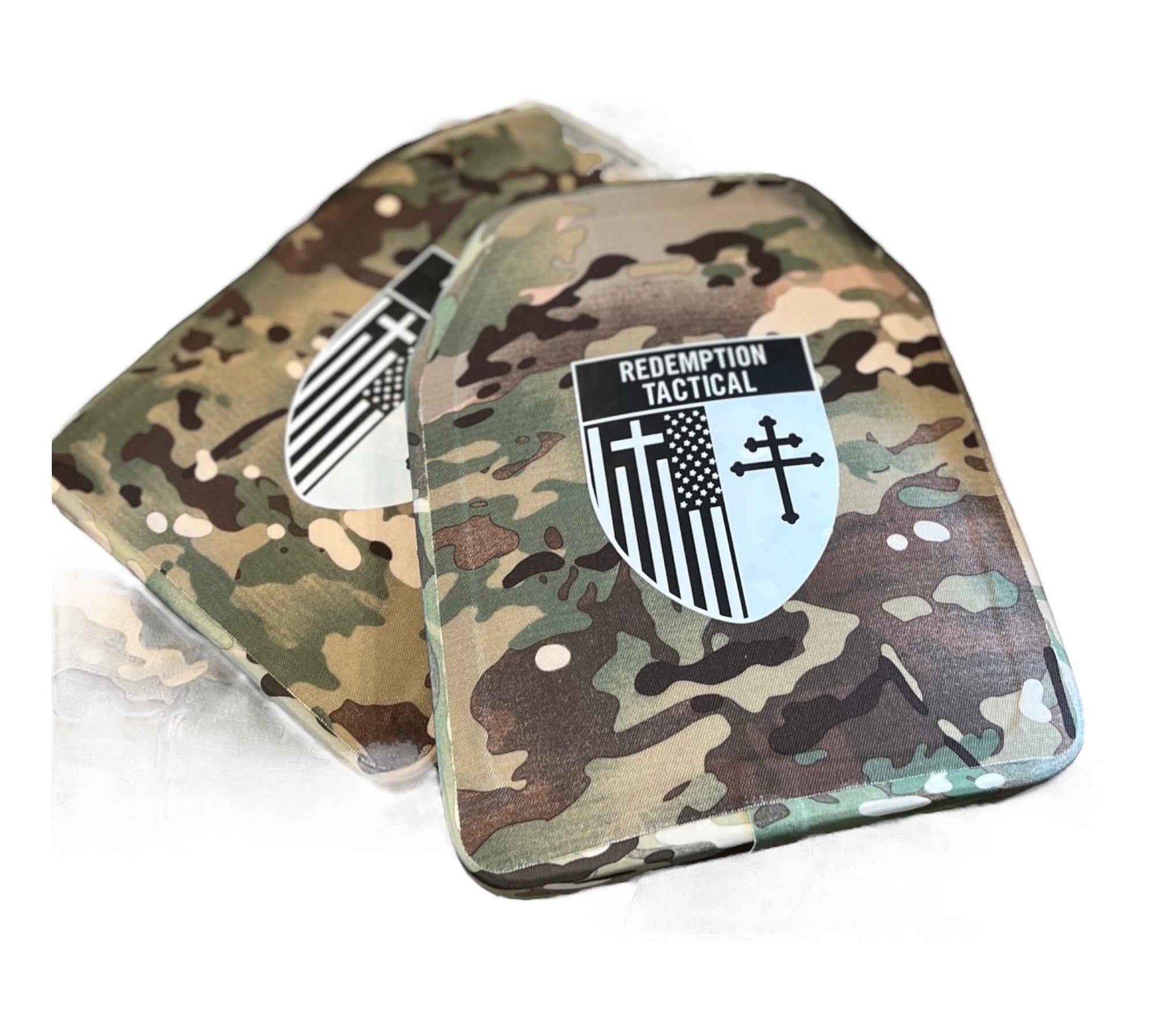 Pair of 10x12 Level IV Ceramic PE Plates Ballistic FRONT AND BACK (SIZE SMALL to LARGE) Curved with Shooters Cut