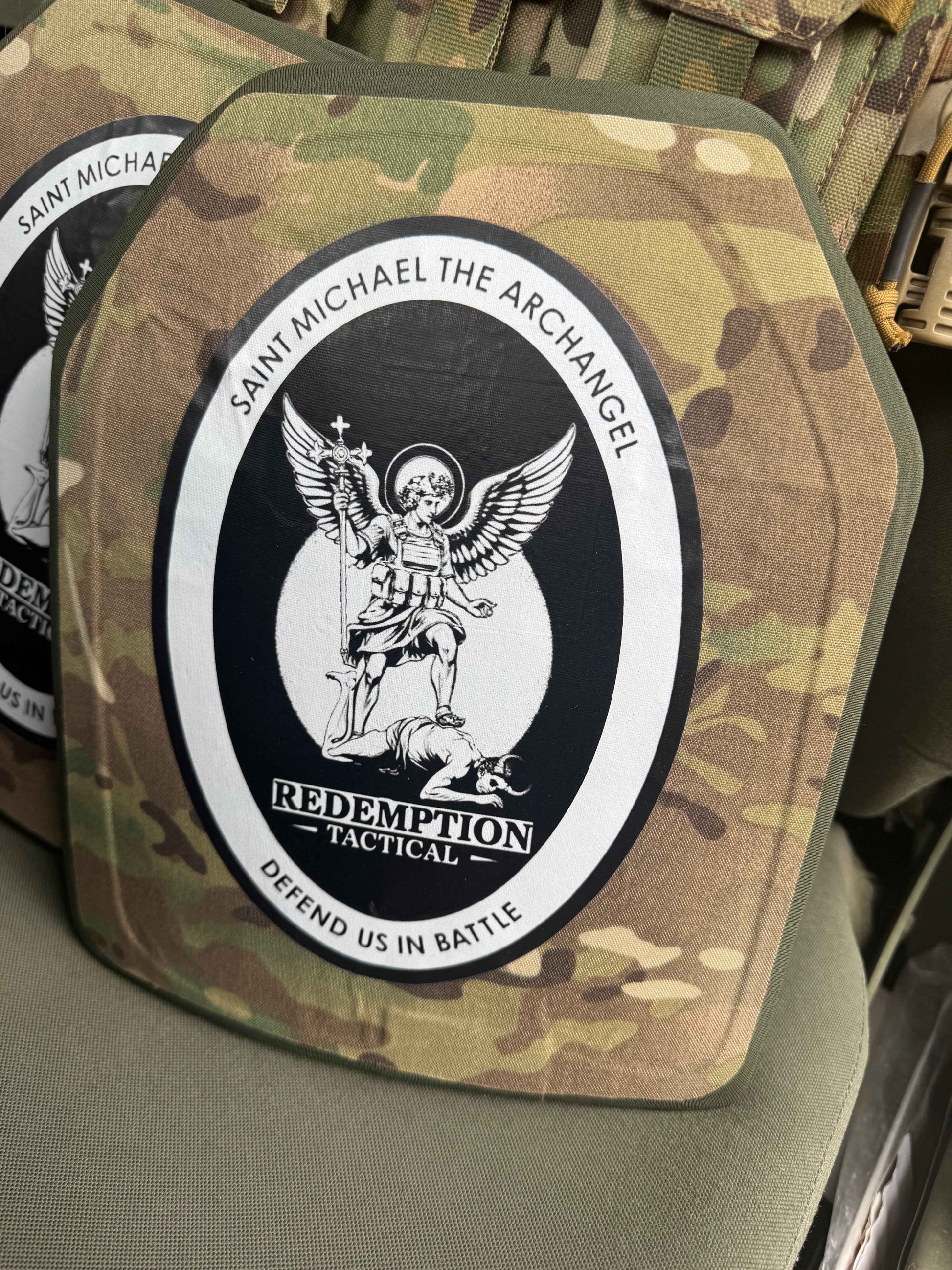 St Michael Archangel Plates Pair of 10x12 Level IV Ceramic PE Plates Ballistic FRONT AND BACK (SIZE SMALL to LARGE) Curved with Shooters Cut