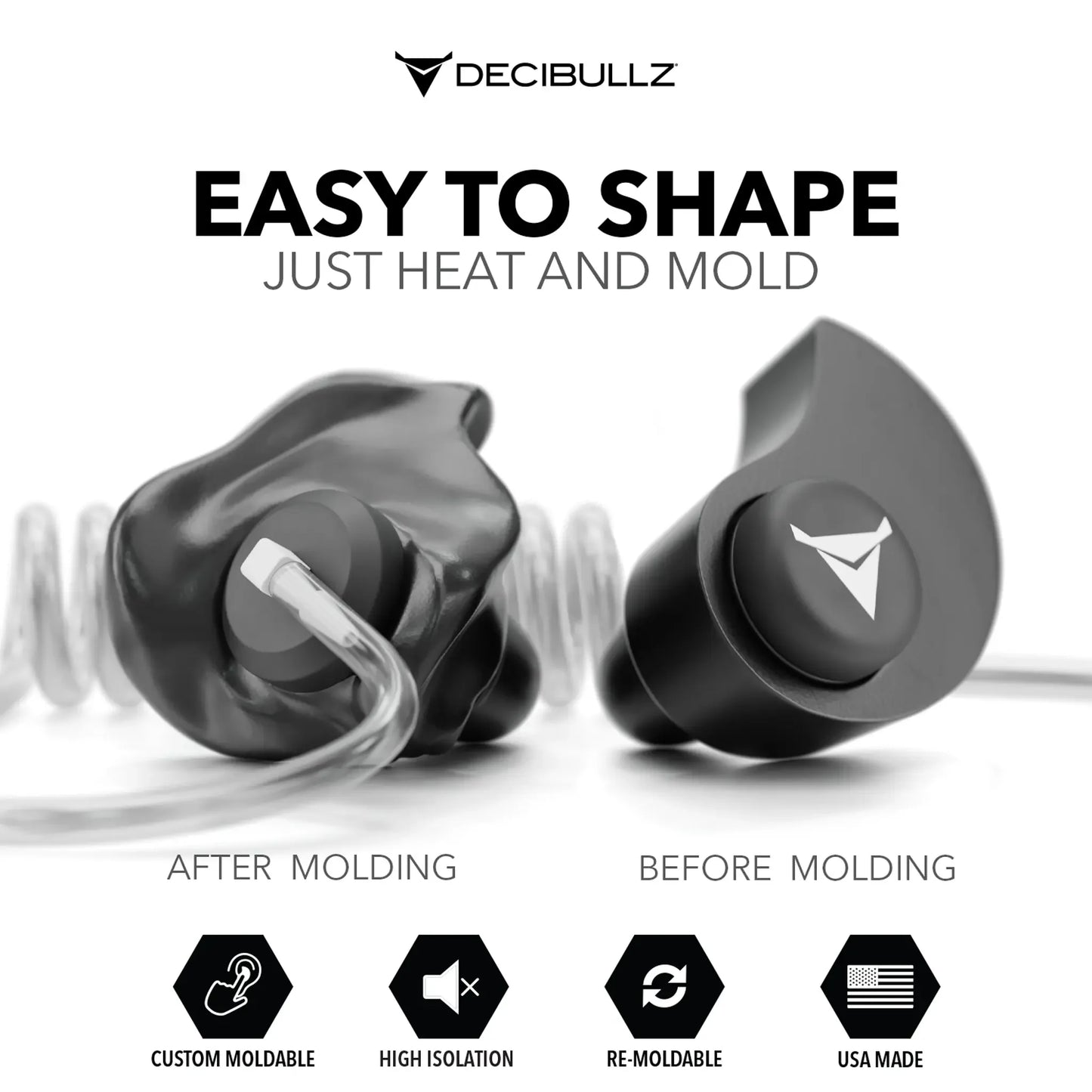 Custom Moldable Isolation Earpiece for Clear Tube, Radio, Surveillance, and Communication Headsets