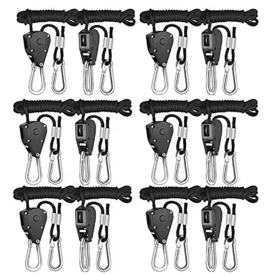 2/4/12pcs 1/8 Inch 8Feet Long Heavy Duty Adjustable Rope Clip Hanger for Grow Kit Hanging Ratchet Canoe Bow Stern Tie Down - Raven Supply Company
