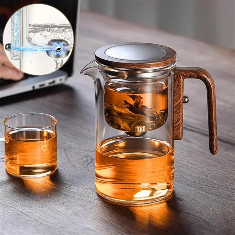One Click Magnetic Teapot Separation Filtration Glass Tea Pot Wood Handle Tea Water Separation Inner Container Teapot - Raven Supply Company