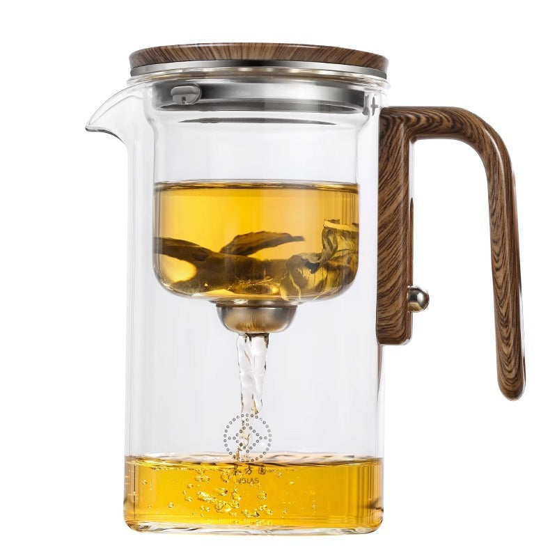One Click Magnetic Teapot Separation Filtration Glass Tea Pot Wood Handle Tea Water Separation Inner Container Teapot - Raven Supply Company