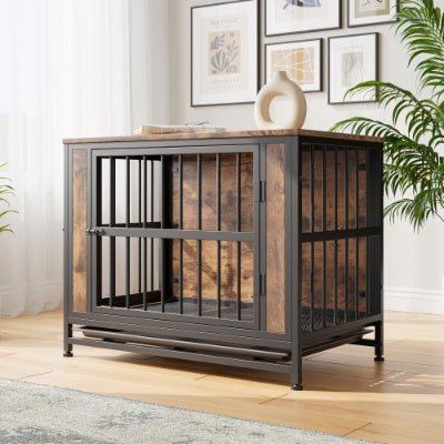 Dog Crate Furniture  Wooden Dog Crate Table 32.8 Dog Kennel With 2 Sliding Doors And Thick Iron Door Frame  Decorative Pet Crate House For Medium Small Dog Indoor Use Rustic Brown - Raven Supply Company