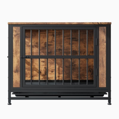 Dog Crate Furniture  Wooden Dog Crate Table 32.8 Dog Kennel With 2 Sliding Doors And Thick Iron Door Frame  Decorative Pet Crate House For Medium Small Dog Indoor Use Rustic Brown - Raven Supply Company