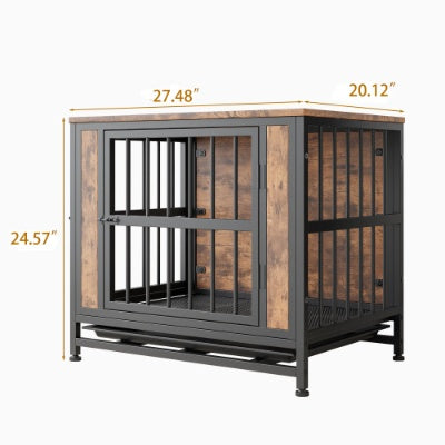 Dog Crate Furniture, Wooden Dog Crate Table, 27.48  Dog Kennel With 2 Sliding Doors And Thick Iron Door Frame, Decorative Pet Crate House For Small Dog Indoor Use Rustic Brown - Raven Supply Company
