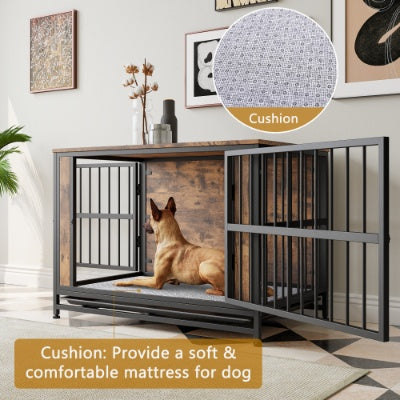 Dog Crate Furniture, Wooden Dog Crate Table, 38.9 Dog Kennel With 2 Sliding Doors And Thick Iron Door Frame, Decorative Pet Crate House For Large Medium Small Dog Indoor Use  Rustic Brown - Raven Supply Company