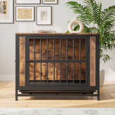 Dog Crate Furniture  Wooden Dog Crate Table 32.8 Dog Kennel With 2 Sliding Doors And Thick Iron Door Frame  Decorative Pet Crate House For Medium Small Dog Indoor Use Rustic Brown - Raven Supply Company