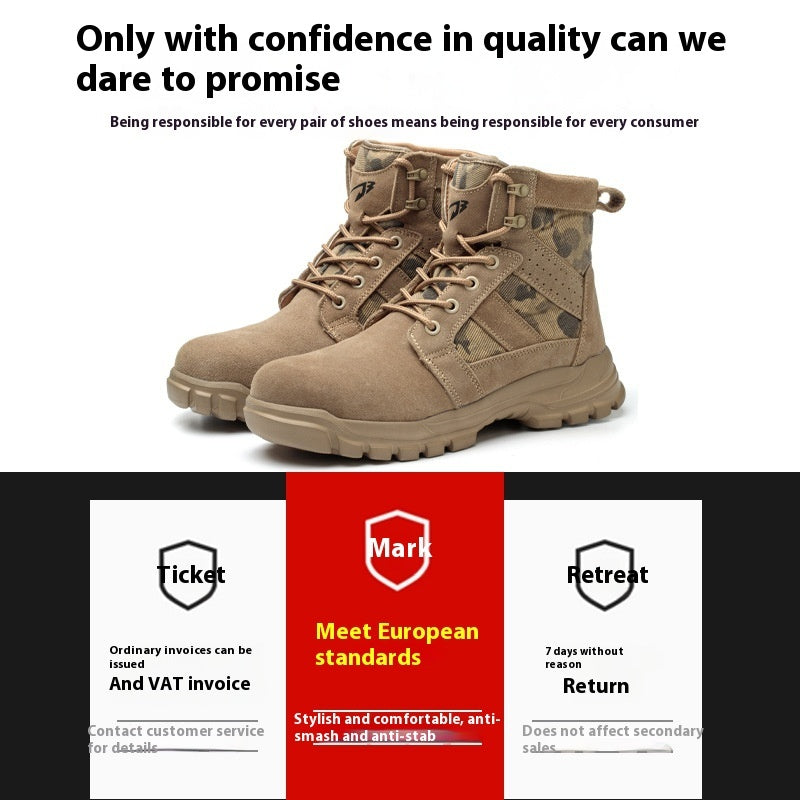 Outdoor Protective Combat Boots Steel Toe Cap Attack Shield And Anti-stab Safety Boots Wear-resistant High-top - Raven Supply Company