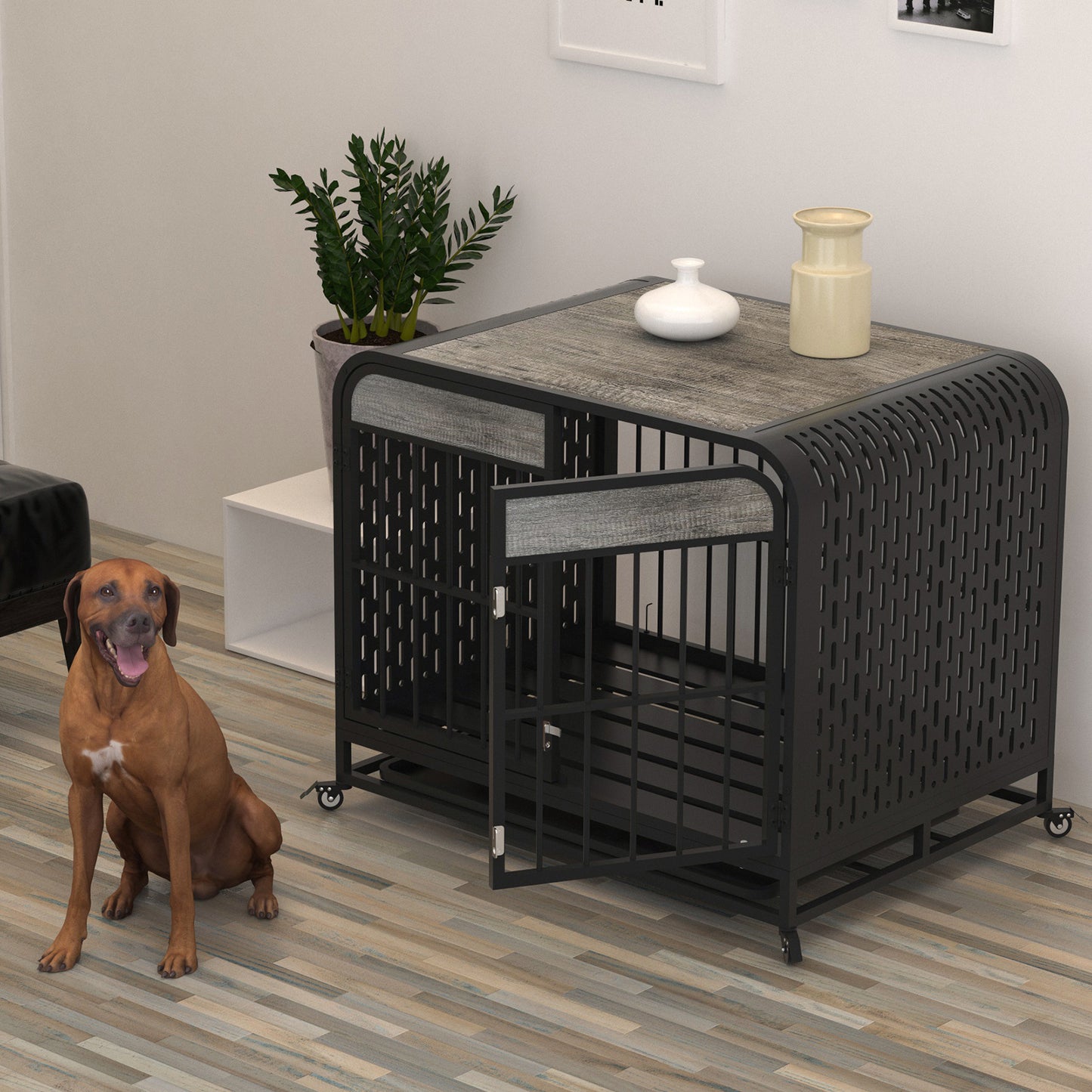 Heavy Duty Dog Crate Furniture Wooden Table 33inch Grey – Tea - Raven Supply Company