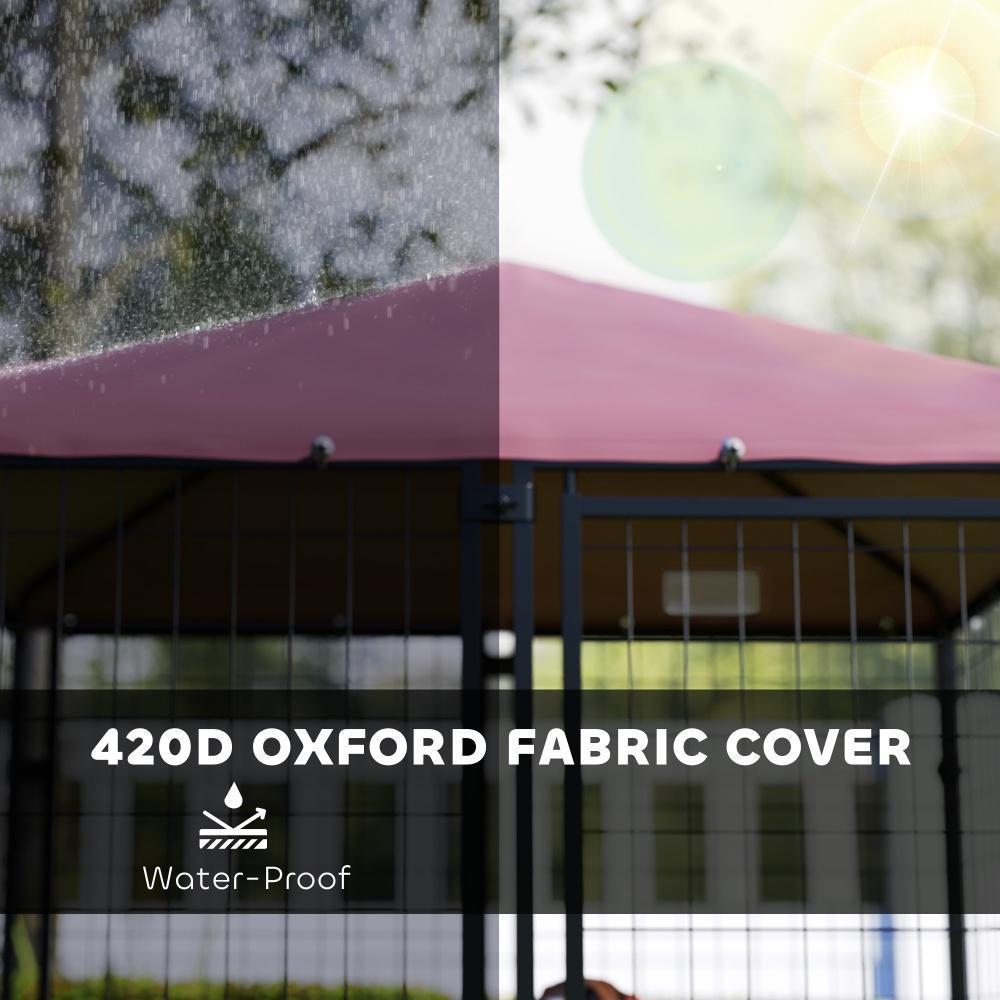 Welded Wire Outdoor Dog Kennel With 360 Rotating & 4 Levels Adjustable Bowls, Waterproof Cover, 4.6 X 4.6 X 5 - Raven Supply Company