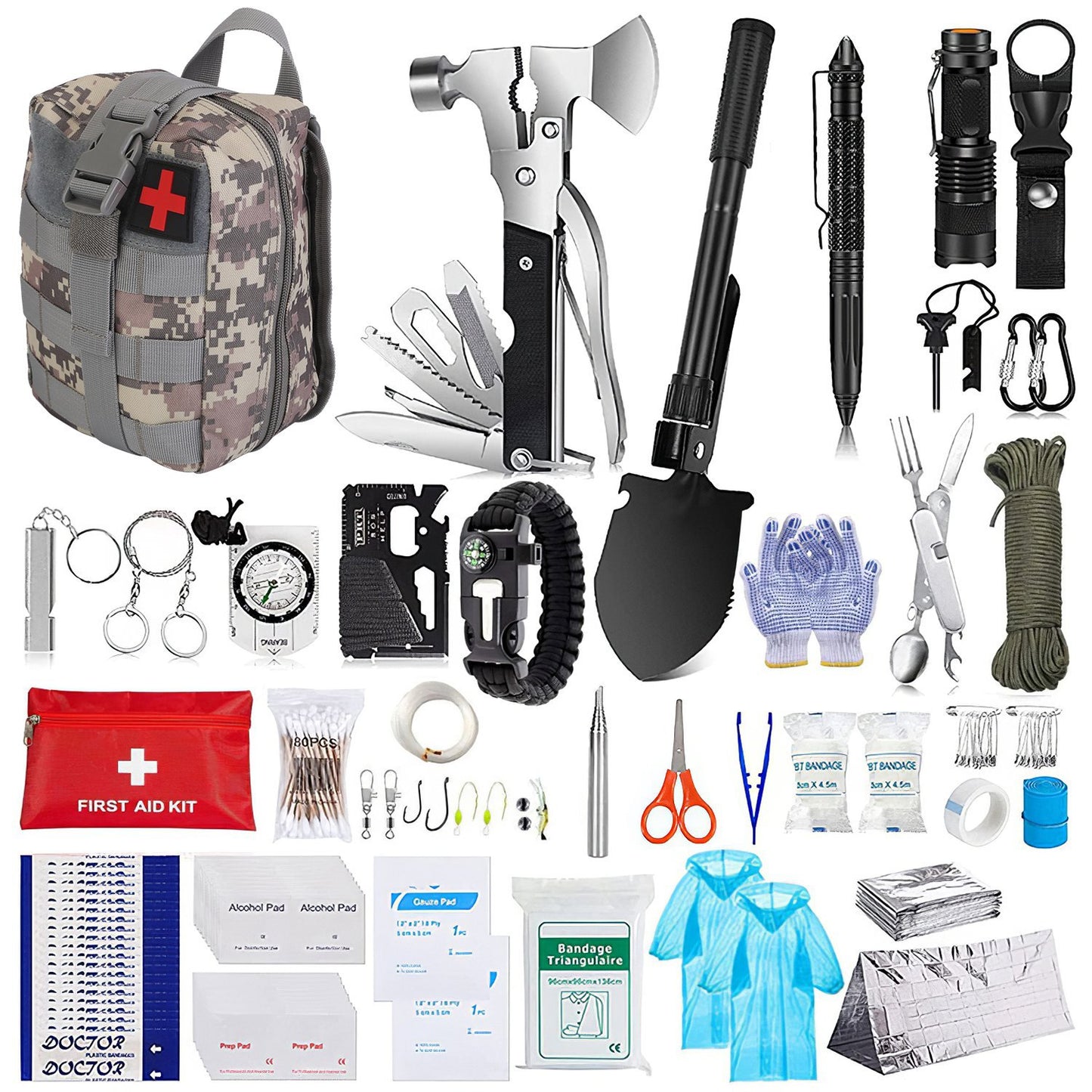 125Pcs Survival Kits Professional Emergency Survival Gear Tactical First Aid Kit Supplies For Outdoor Adventure Camping Hiking Hunting - Raven Supply Company